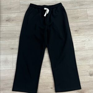 Black Wide-Leg Pants with White Drawstring